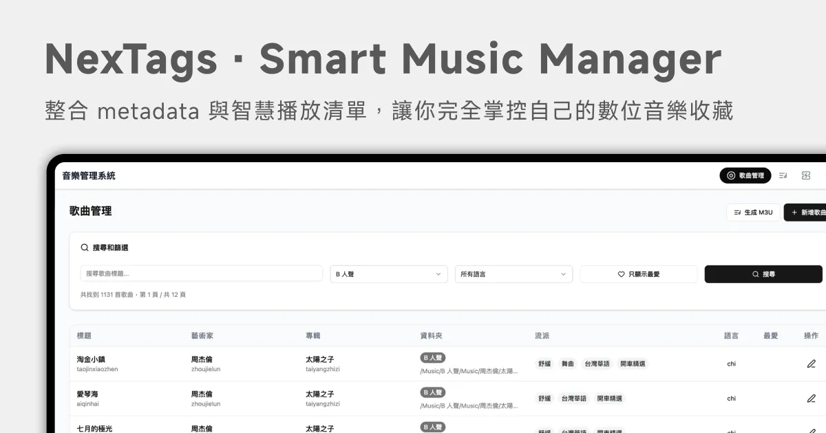 NexTags - 自架音樂庫管理系統